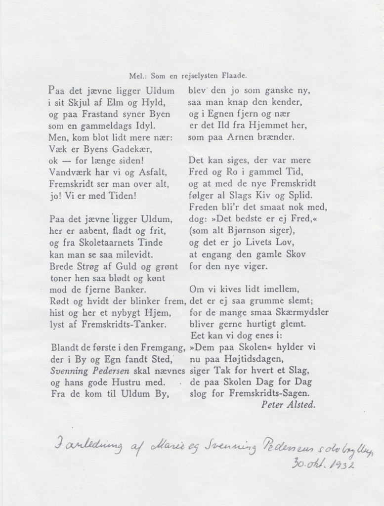 I anledning af Marie og Svenning Pedersens sølvbryllup,
30. Okt. 1932